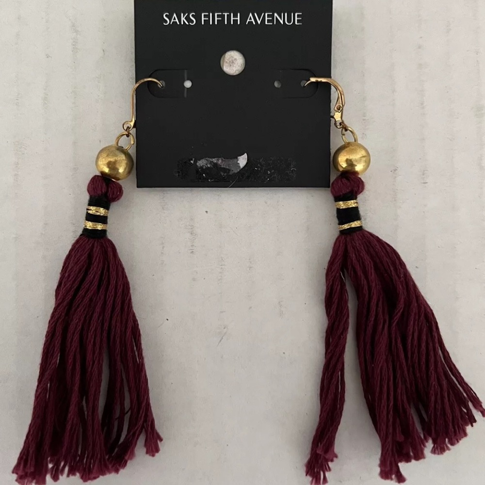 Saks Fifth Avenue Burgundy Tassel Earrings